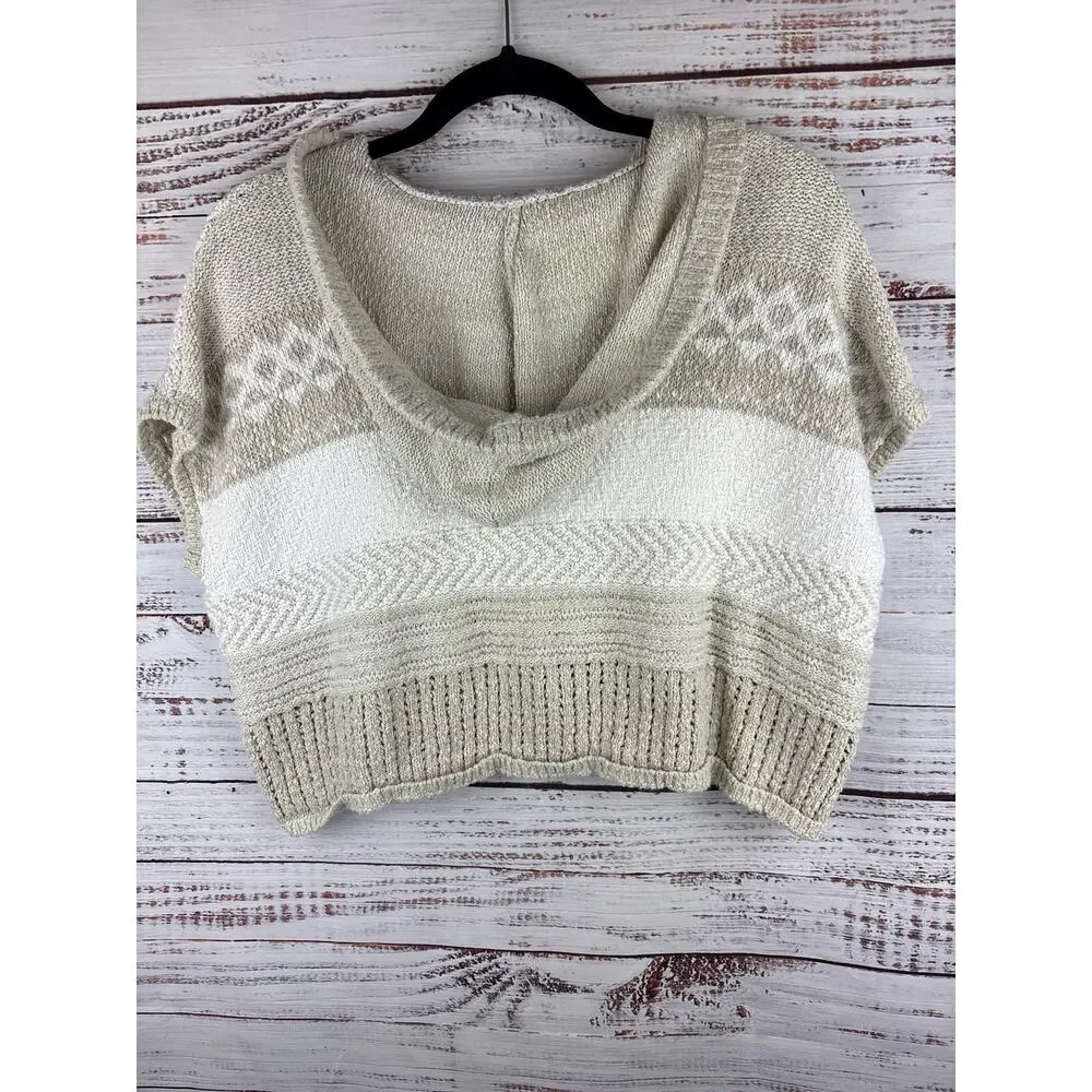 Abercrombie KIDS Color Block Tan Cream Crop Knit Sweater SS Hooded Girls 11/12